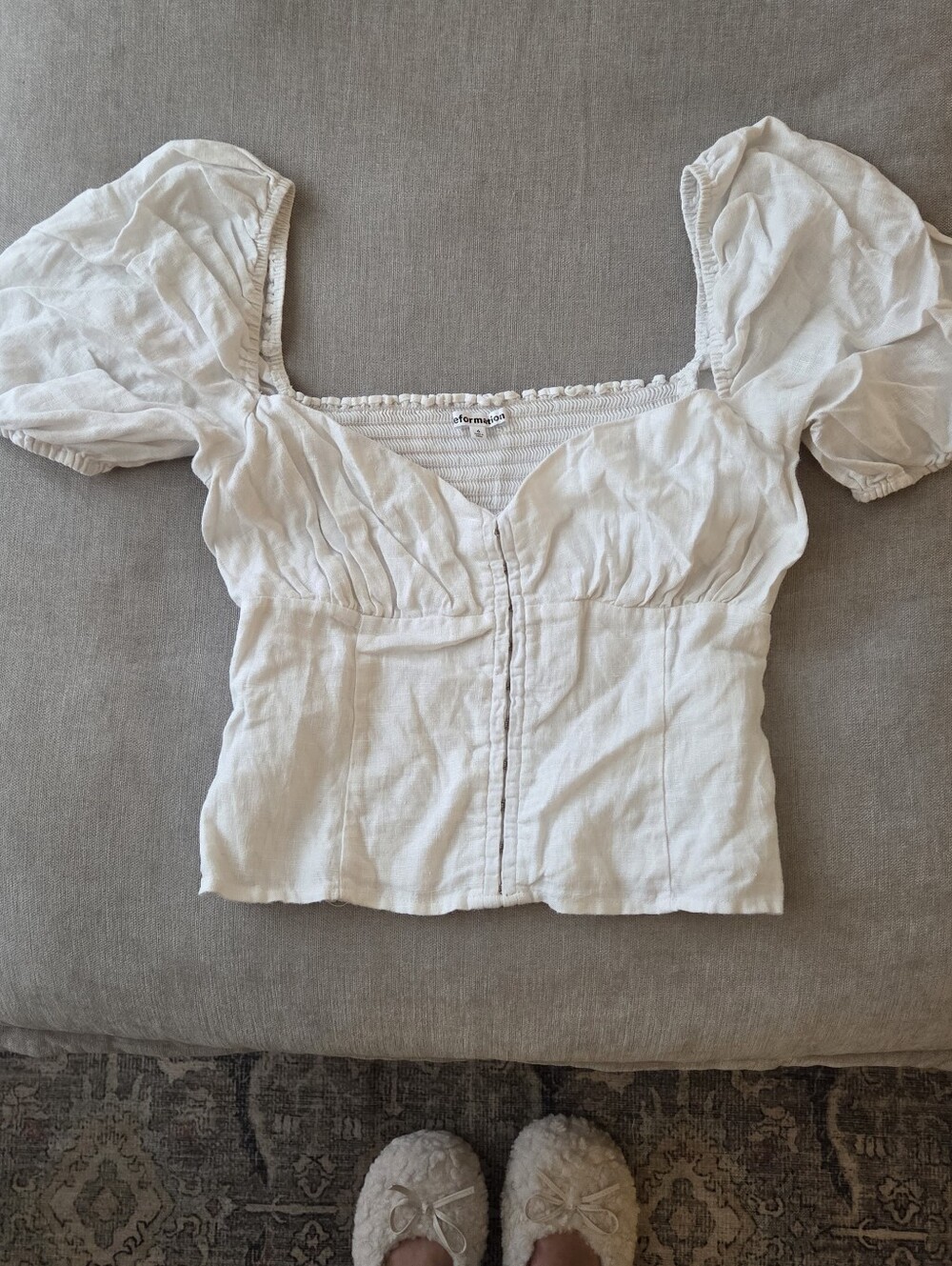 100% Cotton Reformation Short Sleeve Shirred Top